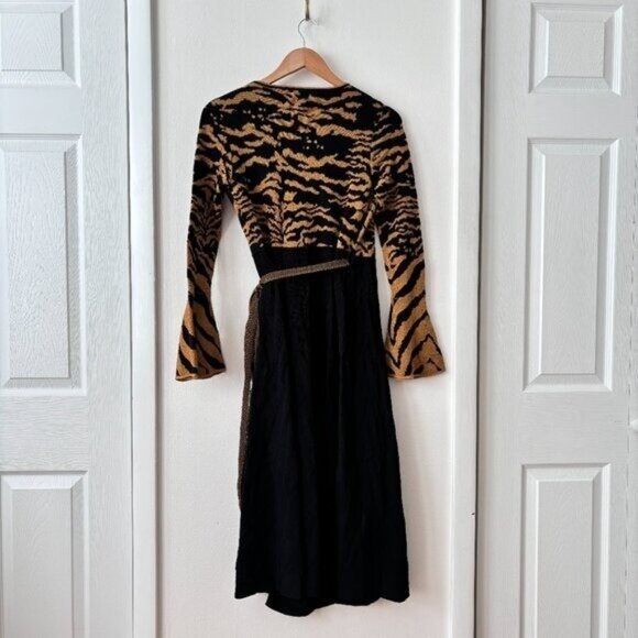 Diane Von Furstenberg Tal Jacquard Midi Wrap Dress Black Animal Print - Picture 9 of 10